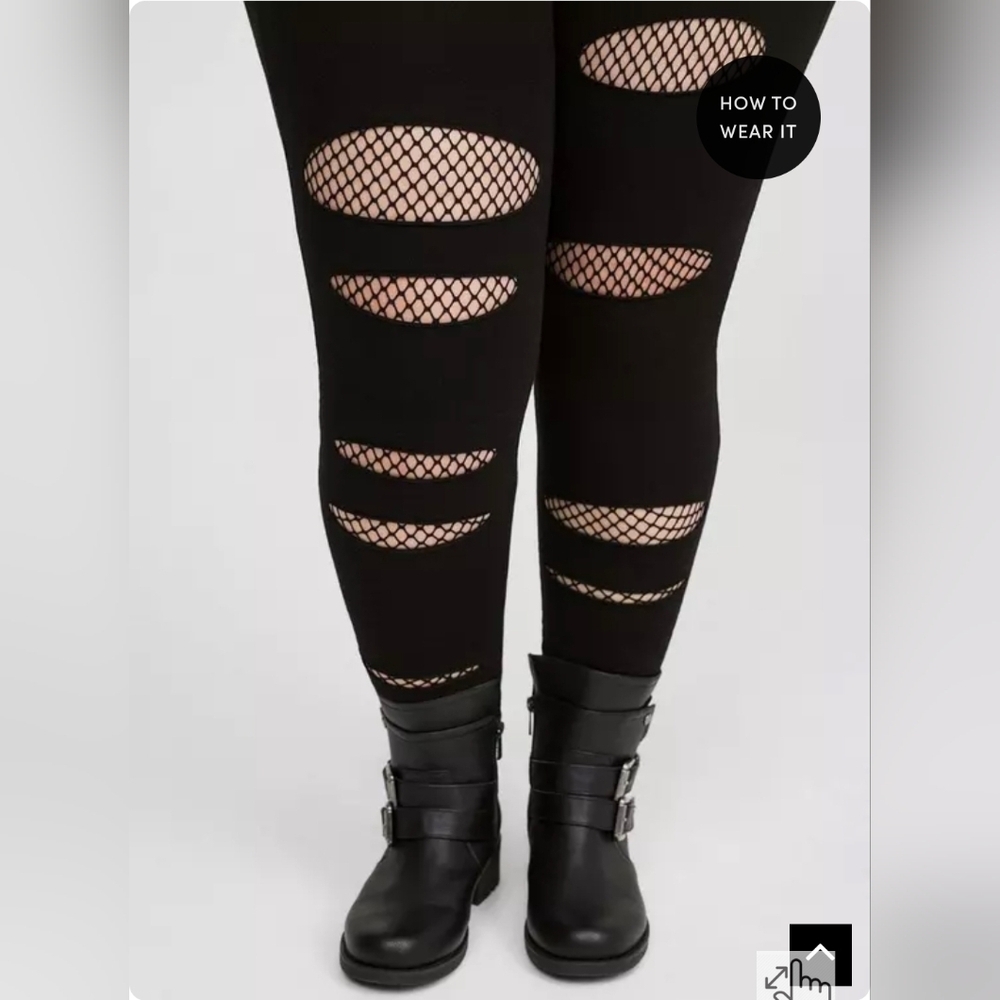 118 Torrid 3 3X Black Leggings with Mesh Fishnet Accents - Picture 7 of 10